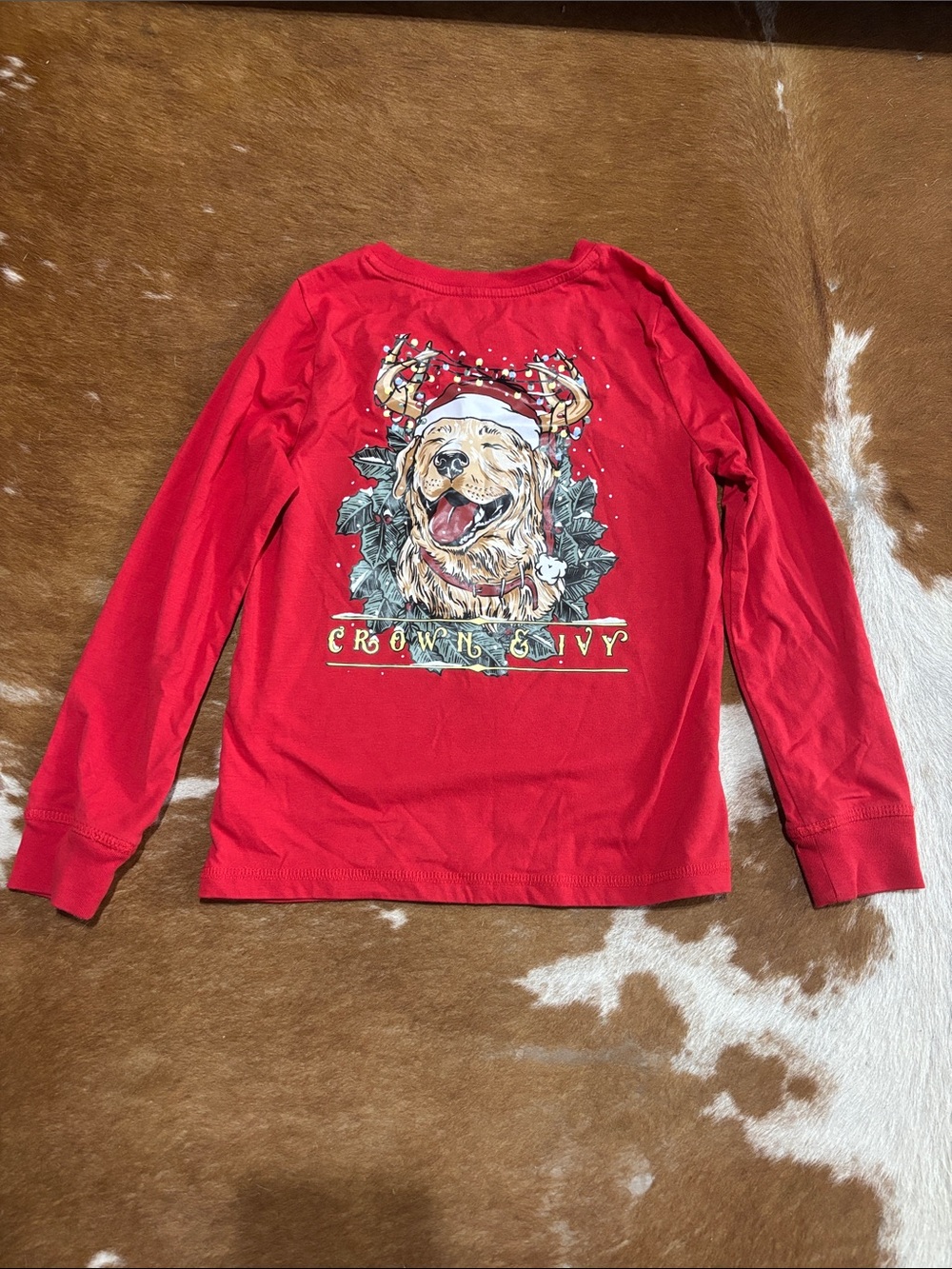crown & ivy Red Long-Sleeve Kids Holiday Dog Graphic Tee